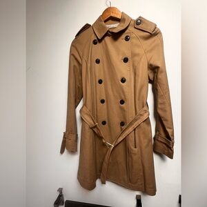 Zara Camel mid length khaki tan Trench Coat size small